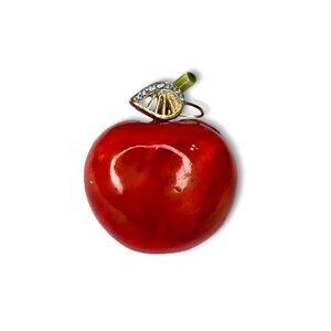 HAR Hargo Creations Red Enamel Apple Pin Mid Century 1.74" x 1.48"